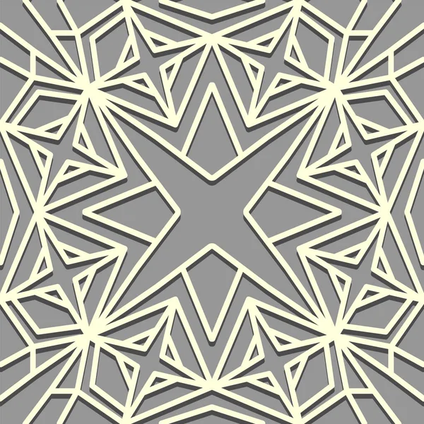 无缝隙的白色东方对称图案与四角星。 伊斯兰背景。 阿拉伯线条艺术质感 — 图库矢量图片
