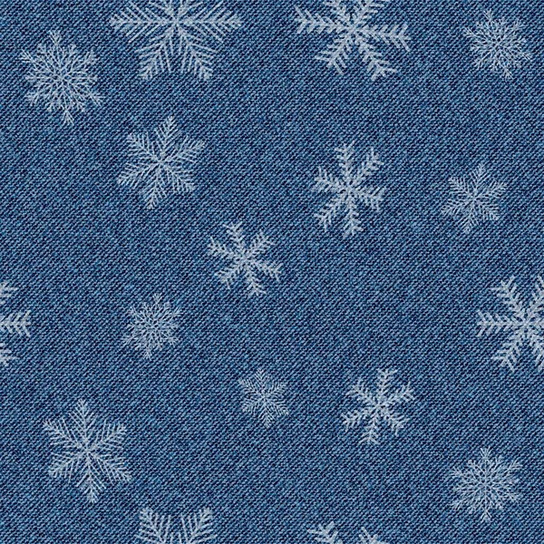 Modèle de denim sans couture avec flocons de neige sur fond bleu . — Image vectorielle