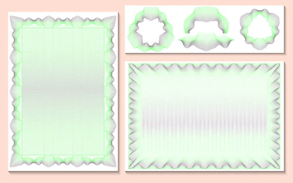 証明書 外交の追加デザイン要素のためのテンプレートのセット ギョーシェ薄い緑の線 ベクターイラスト — ストックベクタ
