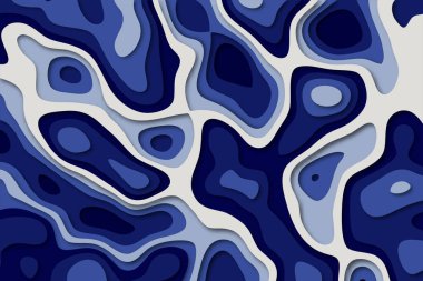 Mavi 3D soyut kağıt şablon arka planı. Kağıt dalgaları keser. Zıt renkler. Sunumlar, el ilanları, posterler ve kitap kapağı veya yıllık rapor için tasarım düzeni. Vektör illüstrasyonu.