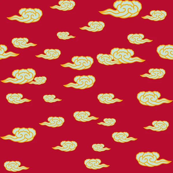 Китайський Східний Орнамент Тайськими Традиційними Стилізованими Хмарами Червоний Фон Золотих — стоковий вектор
