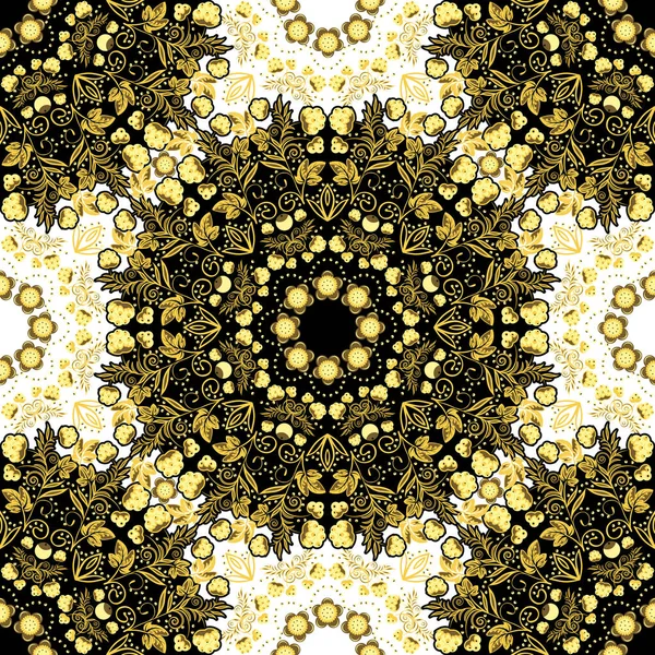 Aur Model Floral Fără Sudură Ornamente Rotunde Mandale Decor Circular — Vector de stoc
