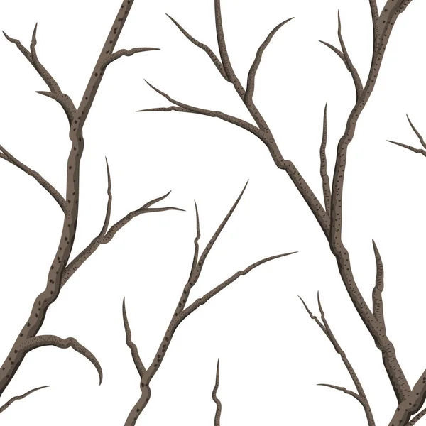 Árvore Nua Sem Costura Ramos Fundo Branco Ilustração Vetorial — Vetor de Stock