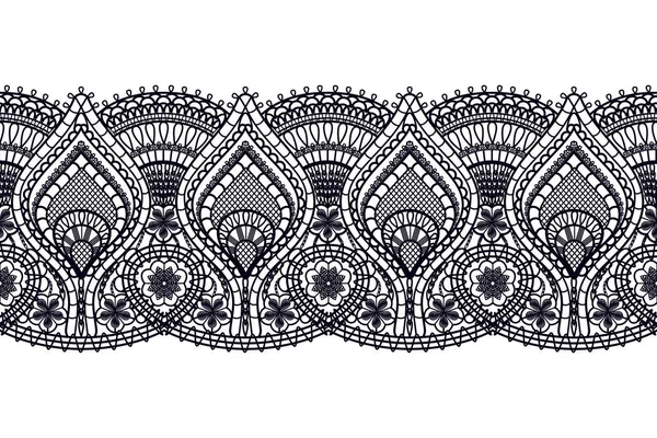 Seamless Black Lace Ribbon Isolated White Horizontal Continuous Design Vector — Stock Vector