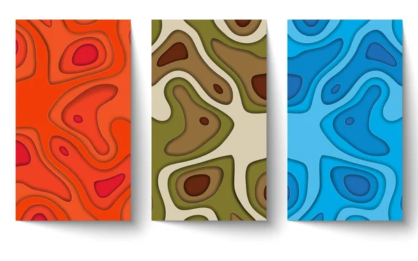 Set Van Papier Gesneden Multi Color Achtergrond Abstracte Decoratie Golfpatroon — Stockvector