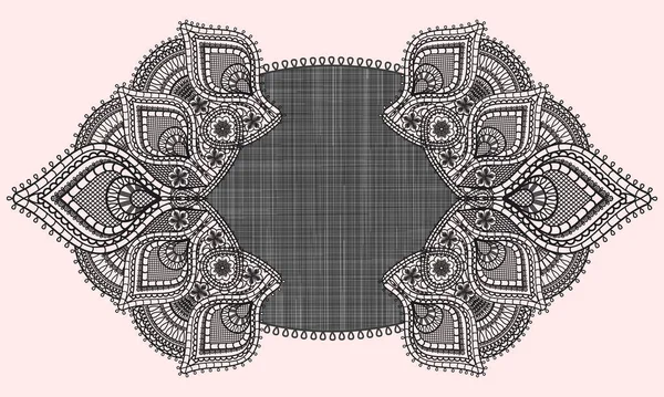 椭圆形多莉黑色花边设计 织物和旧花边佩斯利装饰与花卉隔离粉红色背景 印度风格的花卉元素 矢量说明 — 图库矢量图片