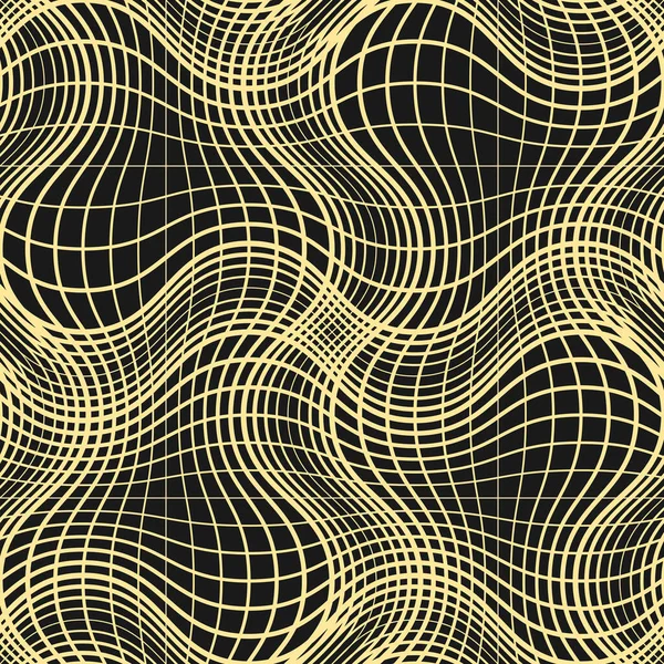 Sömlöst Mönster Gyllene Linjer Digitala Vågor Upprepar Bakgrunden Vektorillustration — Stock vektor