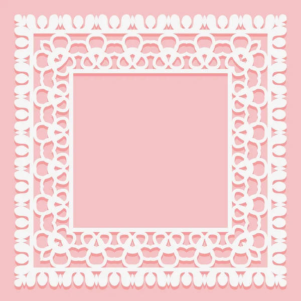 正方形の形状の白いレースフレーム ピンクの背景に隔離されたオープンワークヴィンテージの要素 ベクターイラスト — ストックベクタ