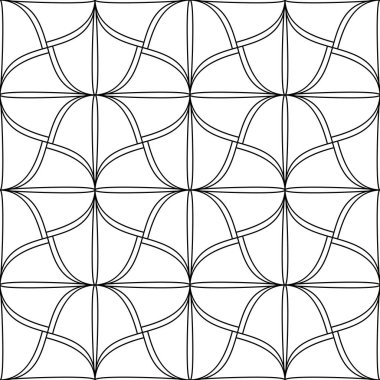 Lekelenmiş cam şeklinde kusursuz desen. Lineer arkaplan çizimi, boyama kitabı için zenart dudling, basit siyah beyaz tasarım. Vektör illüstrasyonu.