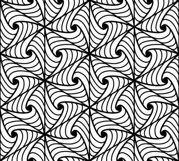 有卷发的无缝图案 现代几何纹理 摘要背景 具有波状条纹六边形的多边形网格 浅色书画 简朴的黑白设计矢量图解 — 图库矢量图片