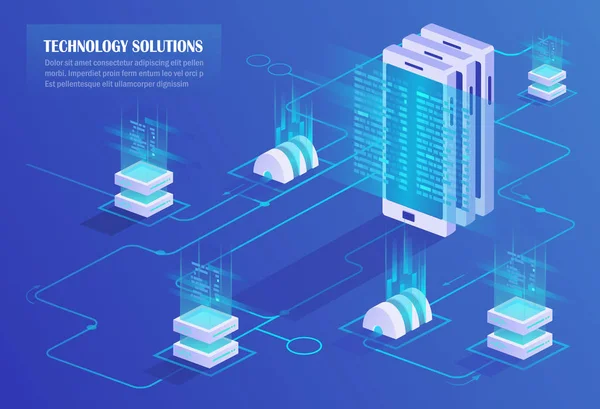 Scaricare Caricare Memorizzare Dati Data Center Servizio Cloud Dispositivi Mobili — Vettoriale Stock