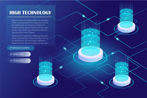 Energikoncept Station Moln Lagringsteknik Datacenter Datalagring Serverrum Isometrisk Vektorillustration — Stock vektor