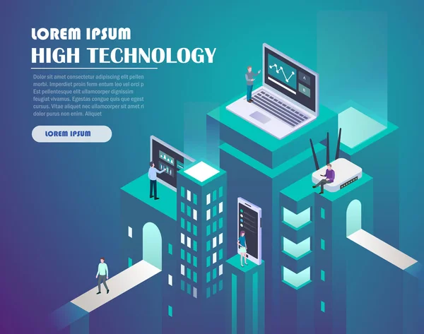 Smart City Technology High Technology Concept Landing Page Template Header — Stock Vector