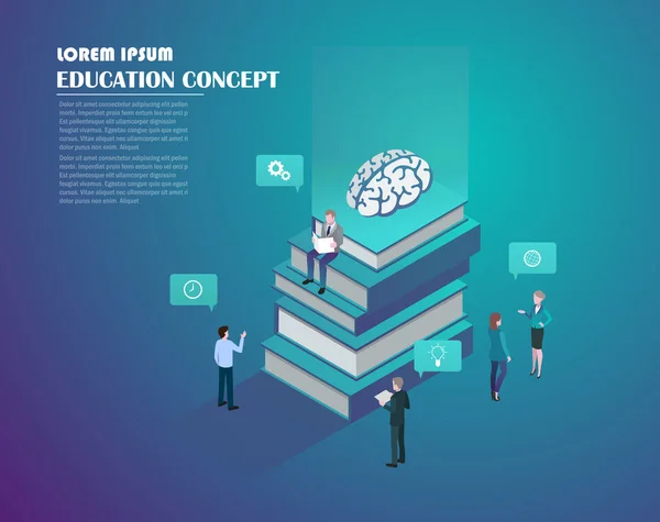Oktatási Tudományügyi Koncepció Infographics Verem Könyvek Emberek Nyitóoldalt Sablont Lapos — Stock Vector