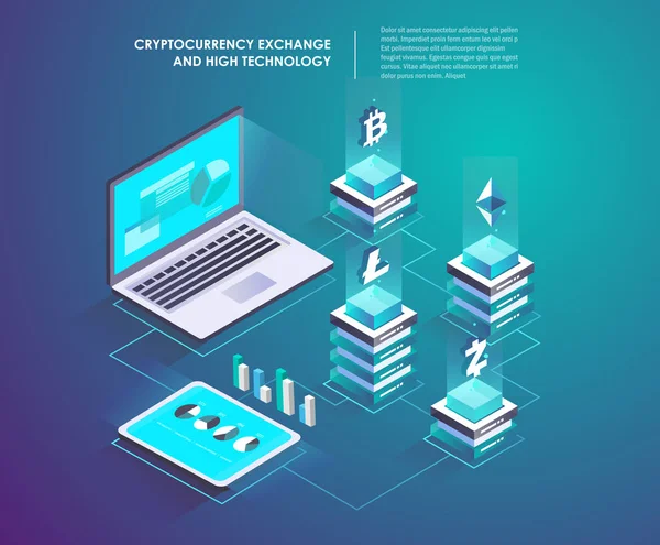 Crypto Monnaie Technologie Blockchain Concept Isométrique Centre Données Serveurs Stockage — Image vectorielle
