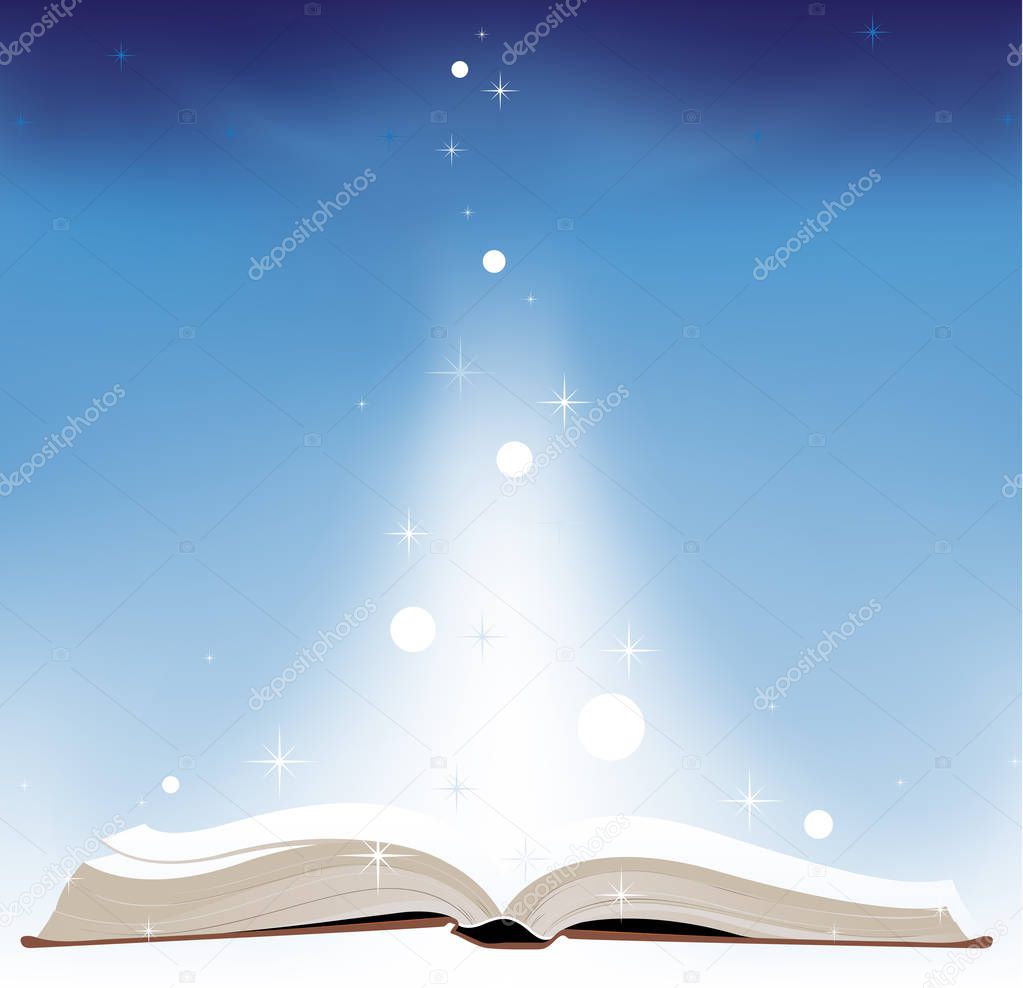 Open book on a blue background