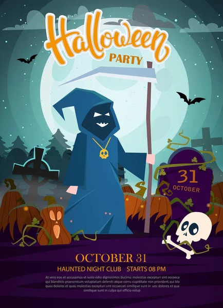 Illustrazione Vettoriale Halloween Party Flyer Invito Halloween Con Zucche Morte — Vettoriale Stock