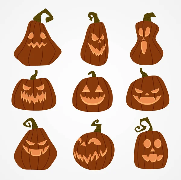 Abóboras Halloween Conjunto Isolado Fundo Branco Ilustração Vetorial — Vetor de Stock