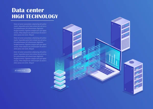 Центр Обробки Даних Сервери Зберігання Технологія Блокчейн Ізометрична Концепція Шаблон — стоковий вектор
