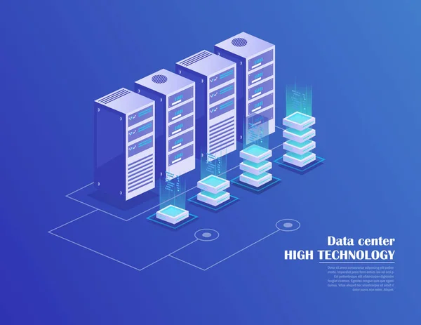 Web Hosting Grote Gegevensverwerking Server Kamer Rek Datacenter Cloud Opslagtechnologie — Stockvector