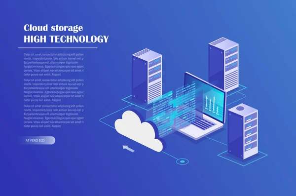 Data Center Servidores Armazenamento Conceito Isométrico Tecnologia Blockchain Modelo Landing — Vetor de Stock