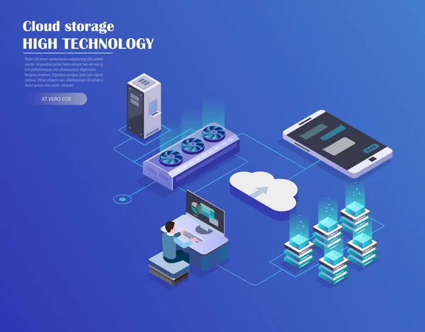 Criptomoneda Blockchain Composición Isométrica Con Gerente Negocios Analista Trabajo Mercado — Vector de stock