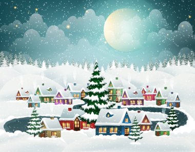 Evler kış Köyü arka plan kar ile kaplı