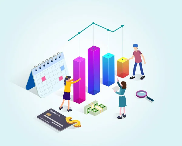 Business Consulting Team Mensen Met Financiële Grafieken Zakelijke Planning Gegevensverwerking — Stockvector