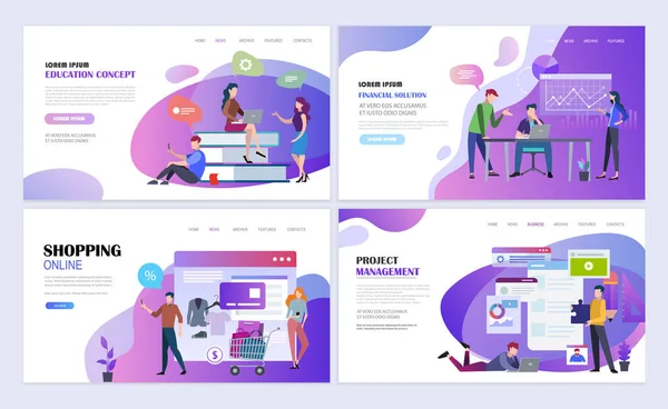 แม่แบบหน้า Landing Page สําหรับการศึกษา, ธุรกิจ, ช้อปปิ้งออนไลน์ — ภาพเวกเตอร์สต็อก