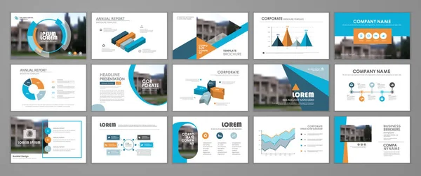Παρουσίαση Διαφανειών Φόντο Διάταξης Μπλε Και Πορτοκαλί Πρότυπο Φυλλάδιο Σχεδιασμού — Διανυσματικό Αρχείο