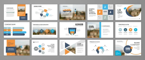 Presentación Fondo Diseño Diapositivas Plantilla Folleto Diseño Azul Naranja Uso — Vector de stock