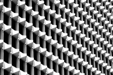 Mimari geometrik desen üçgen. Çimento yapı ayrıntıları. Modern duvar. Poligonal yapısı ve çizgi. Siyah ve beyaz arka plan.