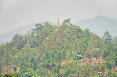 Dağdaki ormanda pagoda lı Budist tapınağı. Omkoi, Chiang Mai, Tayland.