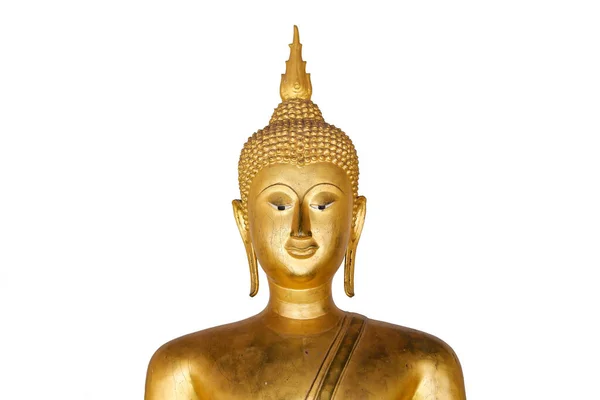 Estátua Buddha Dourada Antiga Isolada Fundo Branco Com Caminho Recorte — Fotografia de Stock