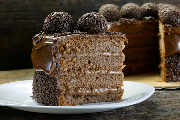 Slice Chocolate Cake — Stock Photo, Image