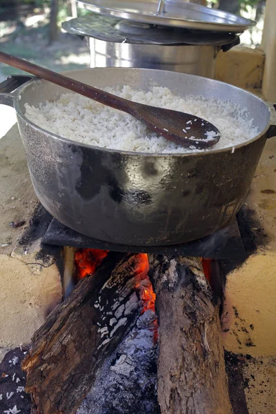 Tipik kırsal evde Brezilya iç ahşap soba