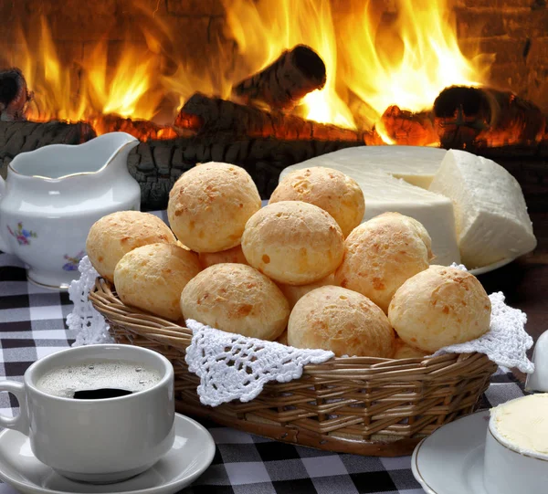 Café Manhã Com Pão Queijo — Fotografia de Stock