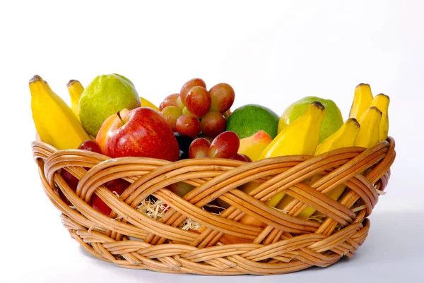 Basket Fruit Banana Apple Grape Pear — Stock Photo, Image