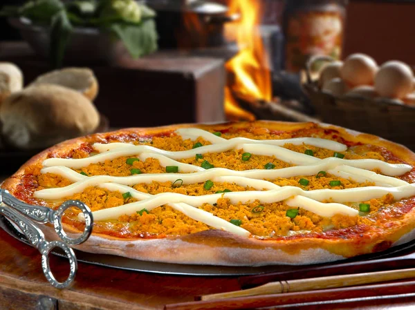 Queijo Pizza Frango — Fotografia de Stock