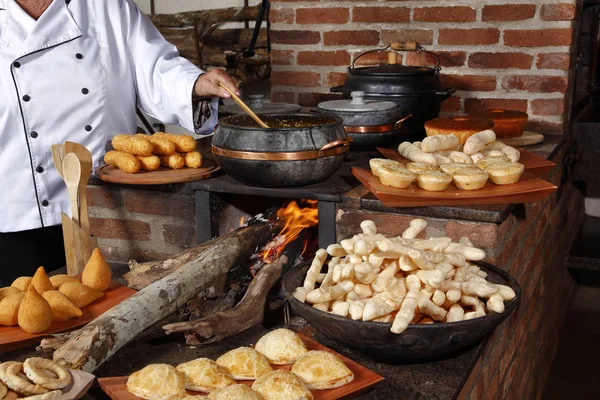 Estufa Leña Casa Rural Típica Interior Brasil — Foto de Stock