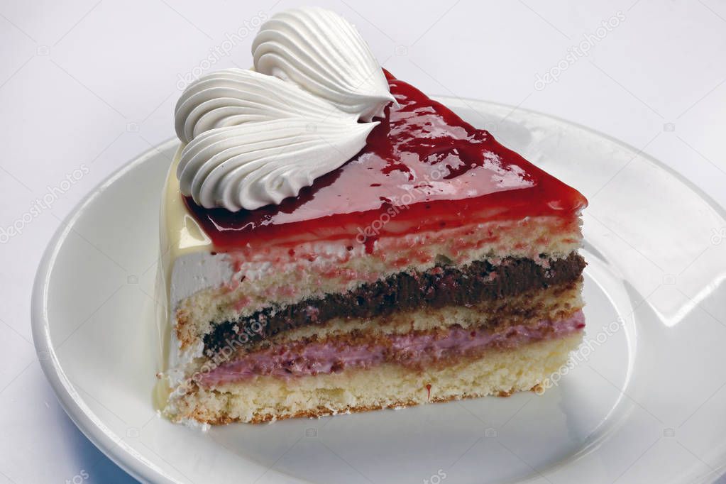 Chocolate, strawberry and whipped cream cake