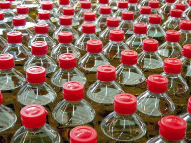 Desen fabrika depo stok ya da süpermarket, bitkisel yağ şişe