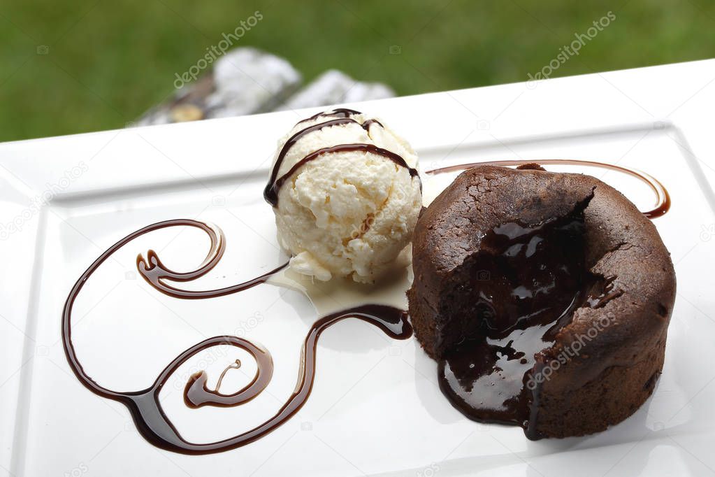 Chocolate Cake with Fresh, ice cream