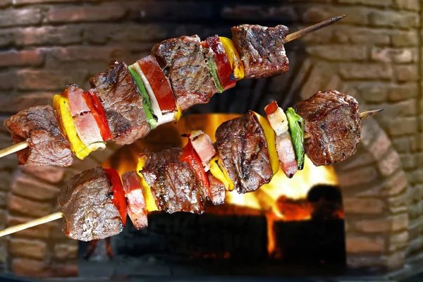 Shish Kebabs Grilled Meat Vegetables — Stock Photo, Image