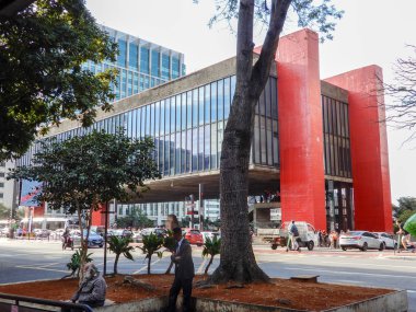 Sao Paulo, Brezilya-Circa 28 Mayıs 2019: Sao Paulo Sanat Müzesi (Portekizce, Sao Paulo Sanat Müzesi, veya MASP) Sao Paulo, Brezilya kentinde Paulista Caddesi üzerinde bulunan. 