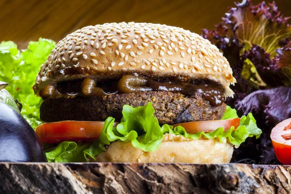 Vegetarian vegan hamburger bread with sesame — Stock Photo, Image