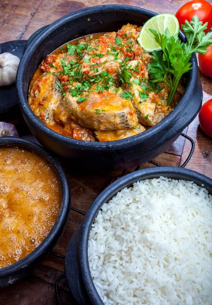 Moqueca Fisch Und Garnelen Traditionelles Gericht Der Brasilianischen Küche — Stockfoto