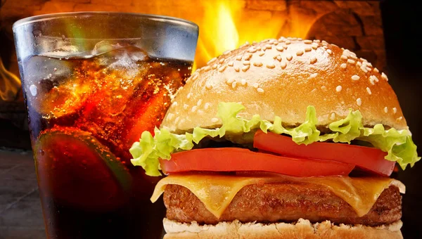 Hambúrguer Com Refrigerante Cola Food — Fotografia de Stock