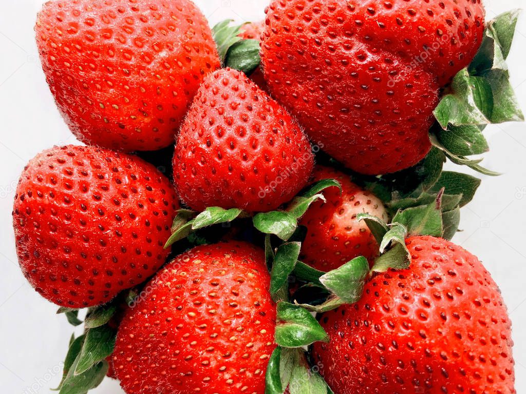Fresh strawberries, top view close up