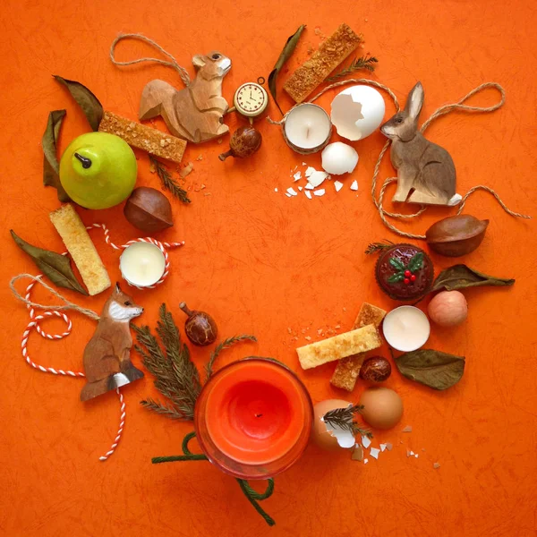 Happy New Year Frame Layout Made Natural Beautiful Decoration Orange — Stock Photo, Image